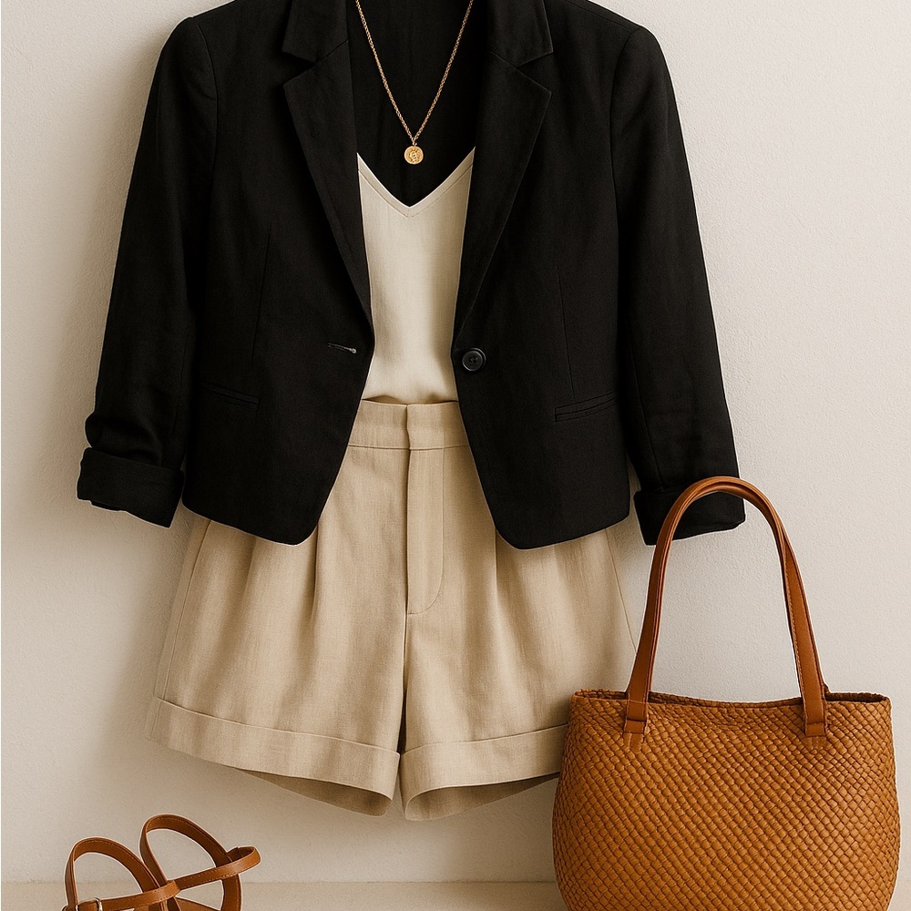 ASOS black linen blend cropped blazer size small